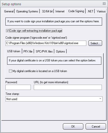 Setup options - Code Signing - Code signer tool