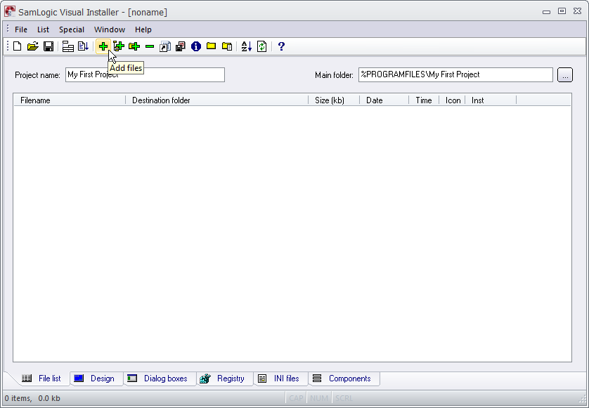 Visual Installer - The 'File list' tab - Add files