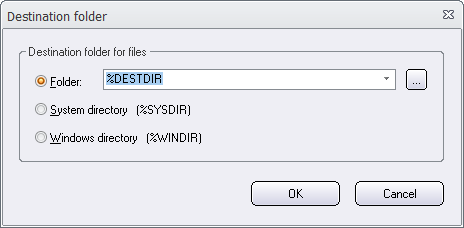 The 'Destination folder' dialog box